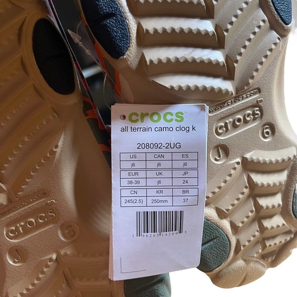 CROCS All Terrain Camo Clog Tan Multicolor Camouflage, J6 / Juniors 6 - Picture 8 of 8